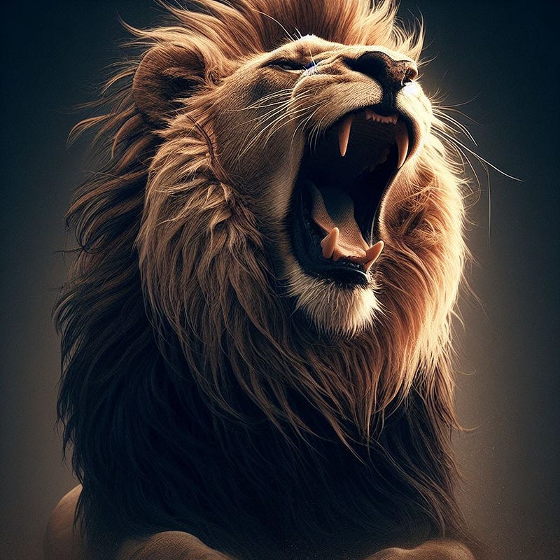 Lion roaring, symbolizing self-assurance