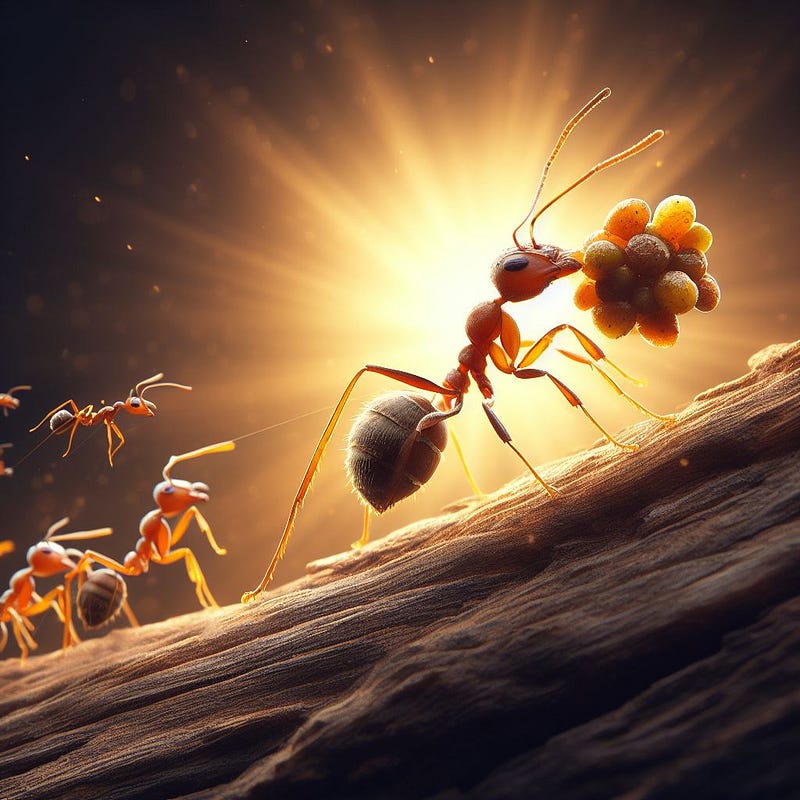 Ants working together, showcasing perseverance