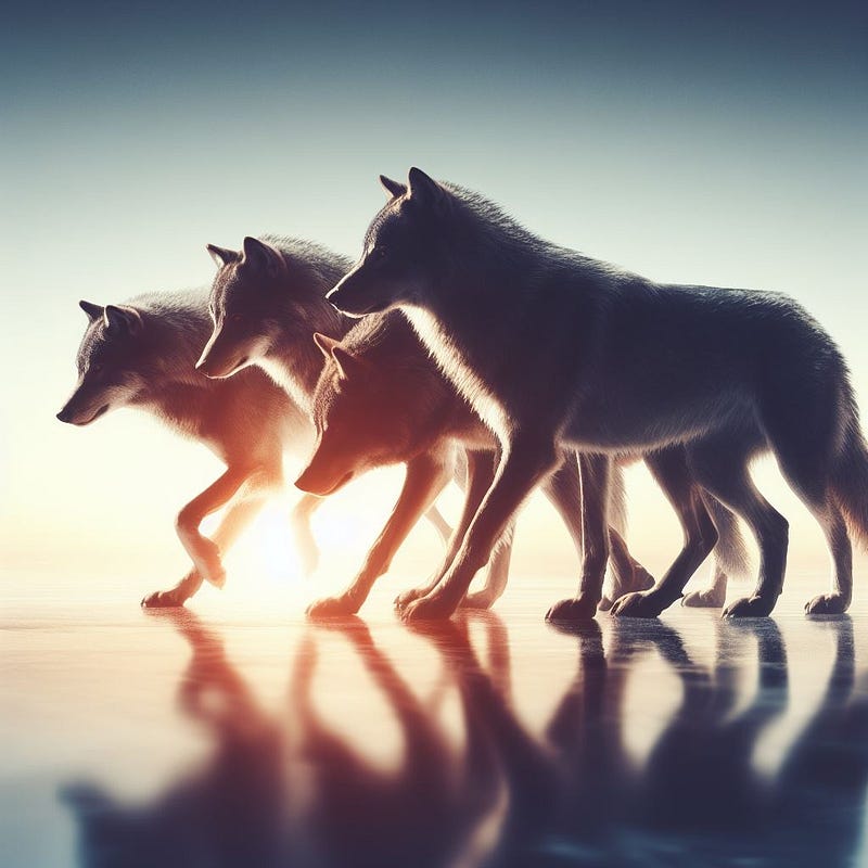 Wolves in a pack, symbolizing unity and teamwork