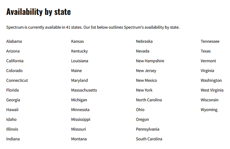 Spectrum Internet Service Availability Map