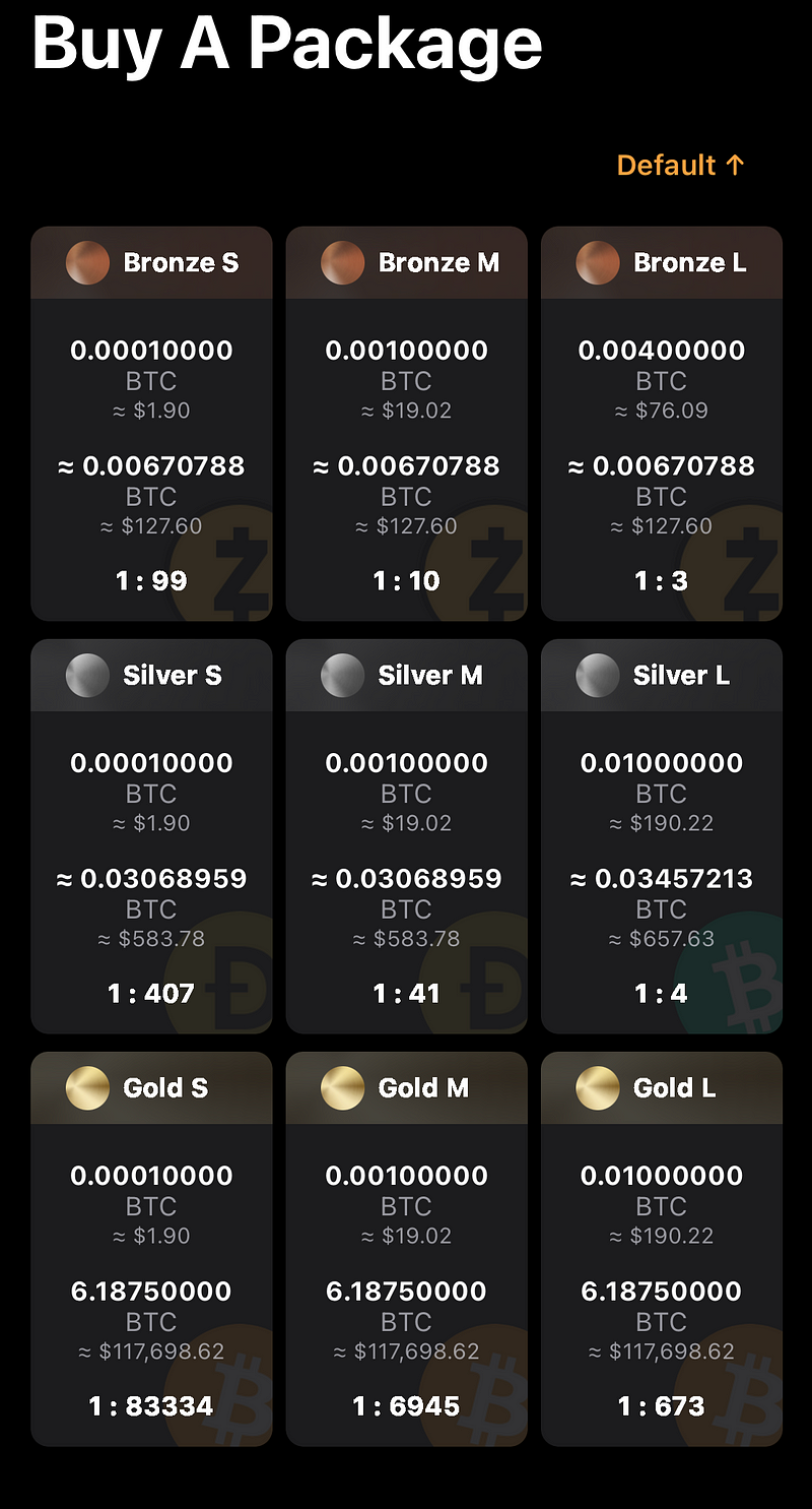 NiceHash mining package options