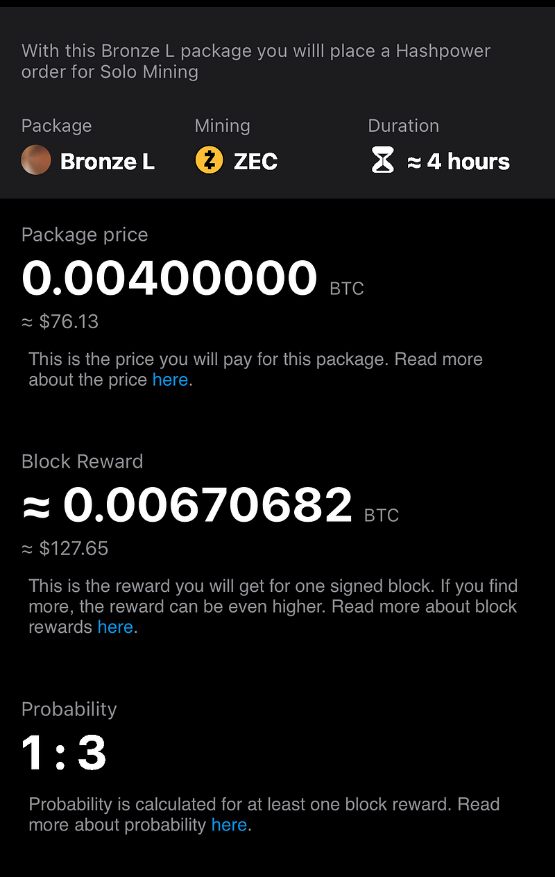 Odds of profitability for NiceHash packages