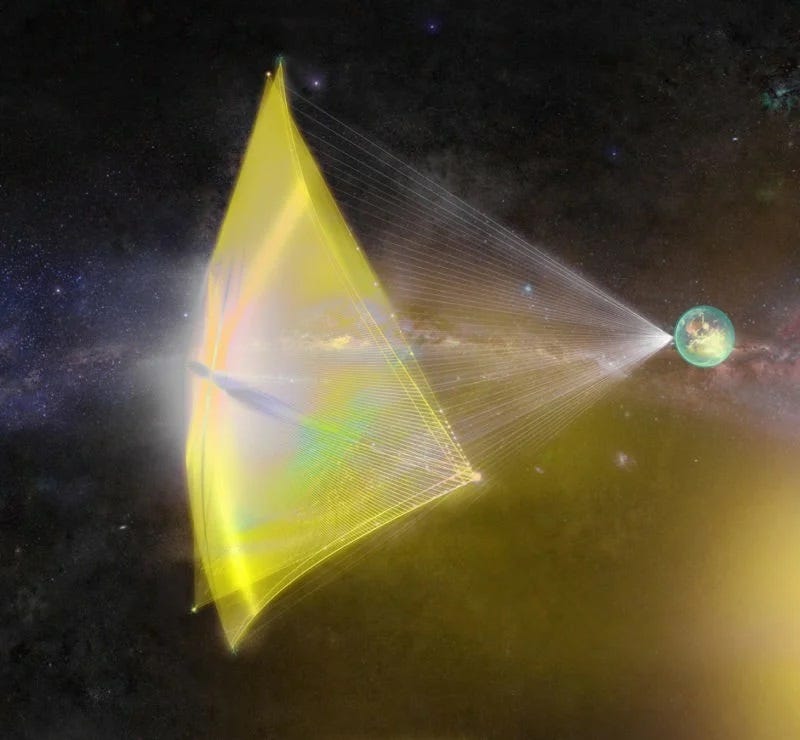 Artistic representation of a solar sail in space.