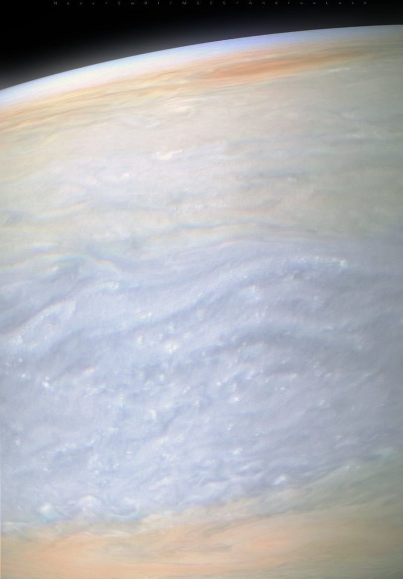 View of Jupiter's swirling clouds