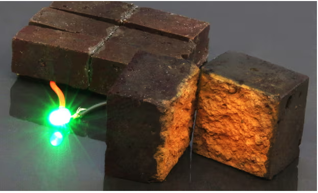 LED lamp powered by bricks