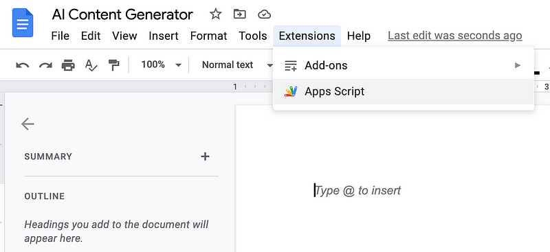 Apps Script editor interface