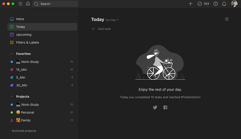 Screenshot of Todoist's simple user interface.