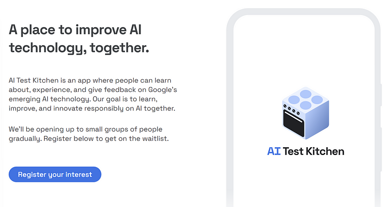 Image showcasing the Google AI Test Kitchen interface