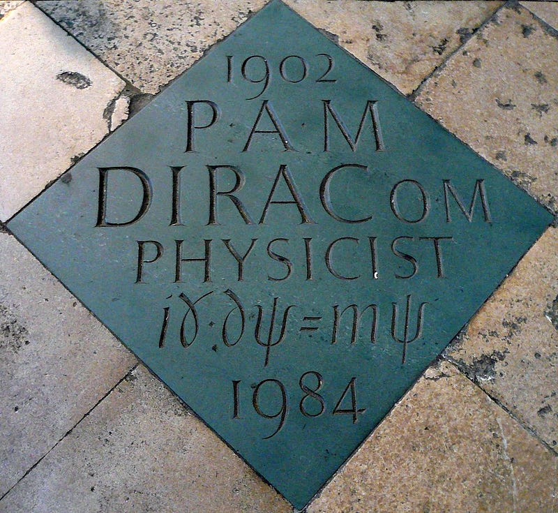 Dirac's memorial tile at Westminster Abbey.