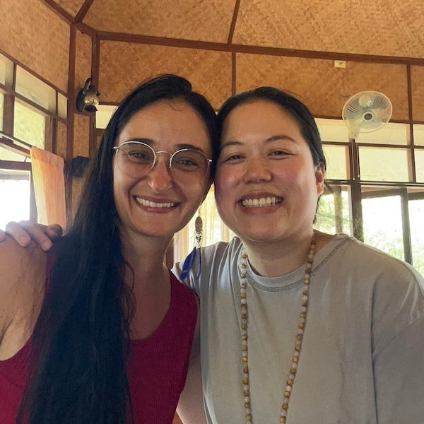 Connecting with Daria during the Bhakti Yoga session